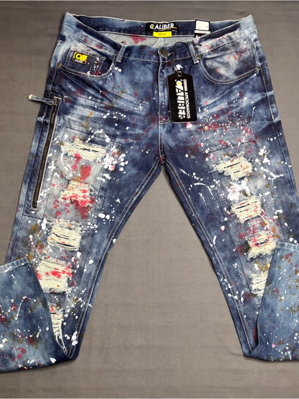 Caliber Denim Aficionados Splatter Distressed Jeans 36x32 Paint Moto Streetwear